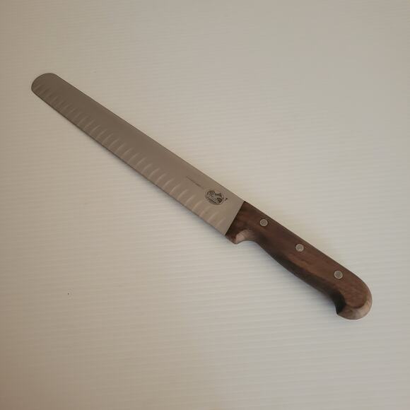 Vintage R.H.Forschner Victorinox 12" Slicing Knife w/ Granton Edge wooden handle - Picture 1 of 11